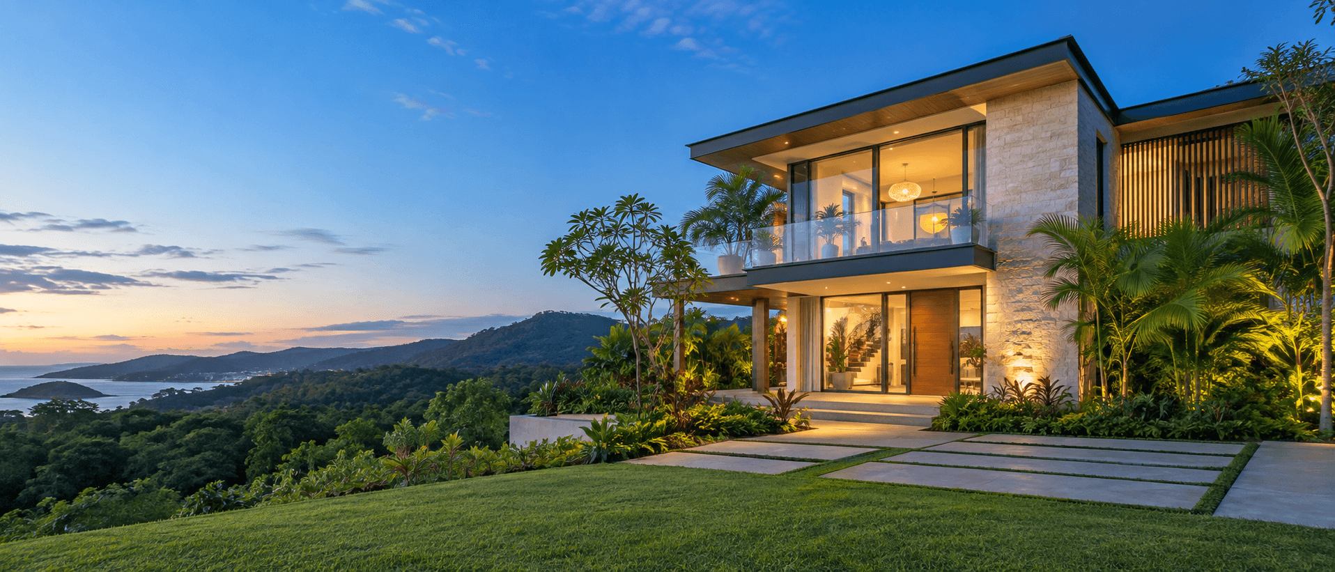 Casa contemporánea rodeada de paisaje tropical